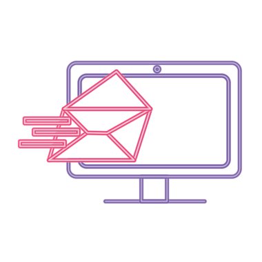 Neon çizgi bilgisayar teknolojisi ile e-posta mektup mesaj
