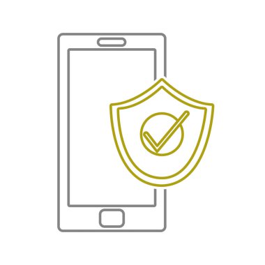 Sarı çizginin smartphone teknoloji ile kalkan güvenlik simgesi