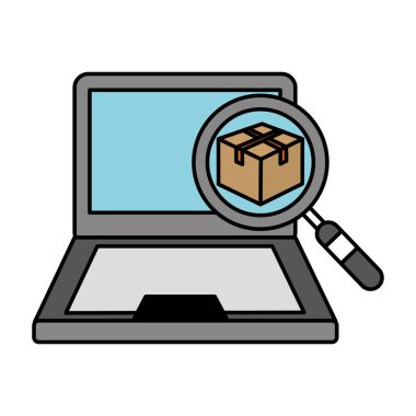 Laptop ve kutusu teslim nakliye ve lojistik Tema Isolated vektör çizim tasarım