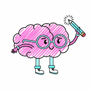 Beyin karikatür ruh sağlığı Tema izole tasarım vektör çizim