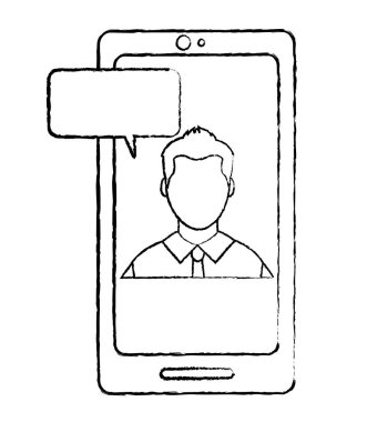 Grunge kullanıcı adam smartphone ile sohbet kabarcık içinde meçhul