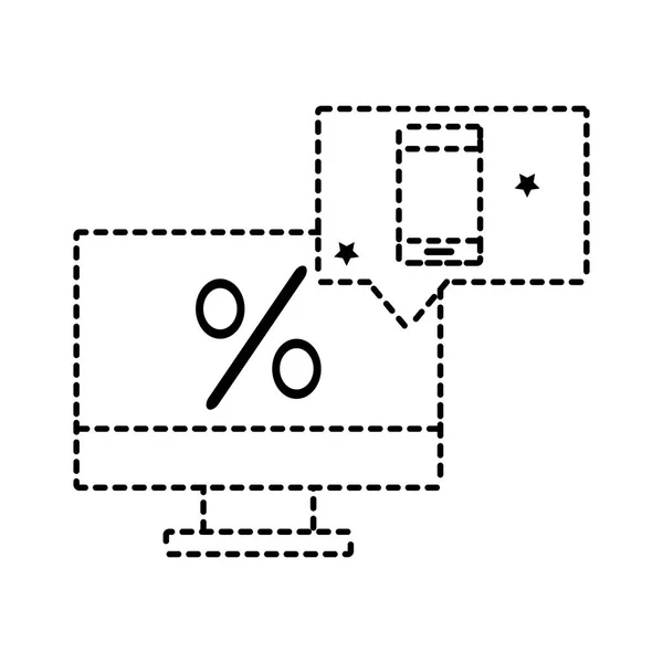 Prickade formen datorskärm med procent och smartphone — Stock vektor