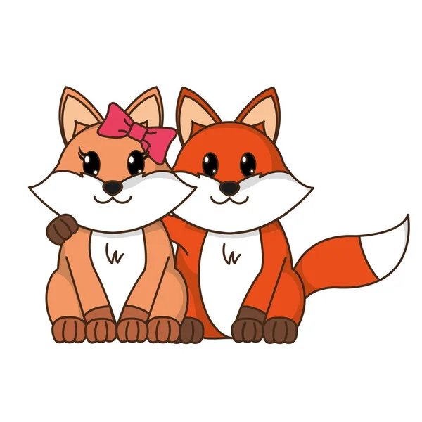Fox par söta djur tillsammans — Stock vektor