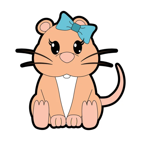 Rato fêmea de cor cheia animal bonito com arco de fita — Vetor de Stock