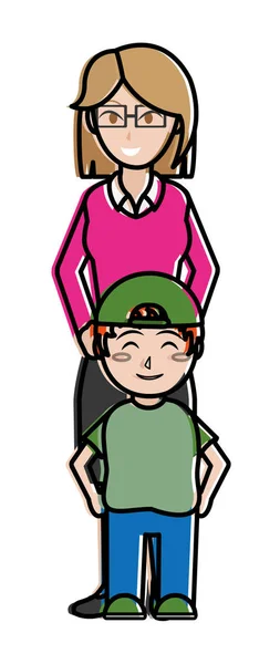 Junge und Mutter Cartoon-Design — Stockvektor