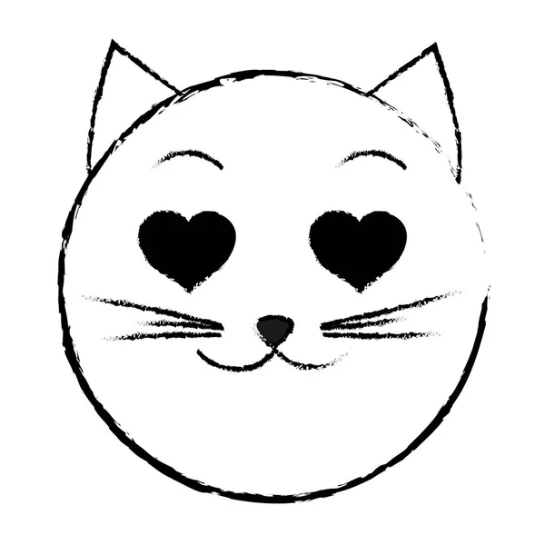 Grunge verliebte Katze Gesicht Emoji Ausdruck — Stockvektor
