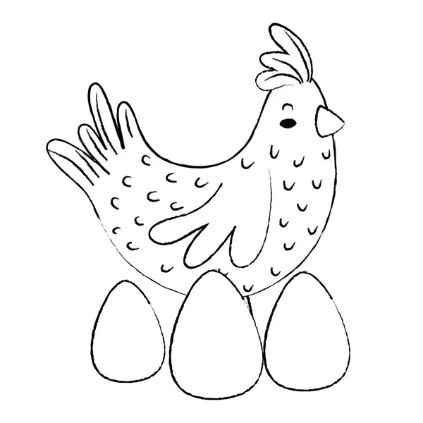 Grunge hen bird farm animal with eggs — Stock Vector