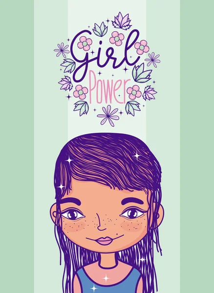 Girl Power Feminismus Mit Blättern Und Blumen Cartoon Vektor Illustration — Stockvektor