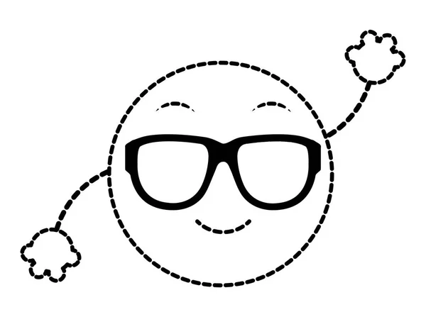 Gepunktete Form cooler Emoji-Gesichtsausdruck mit Armen — Stockvektor