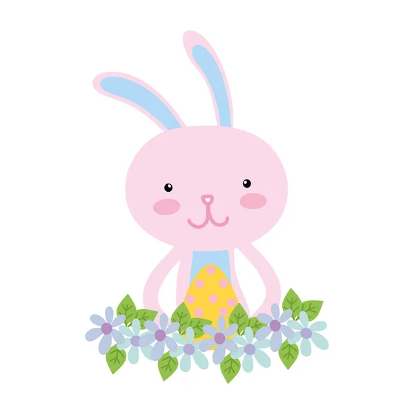 Animal de conejo colorido con Pascua de huevo con flores — Vector de stock