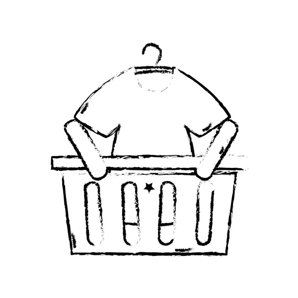 Grunge cesta de compras venda com roupas t-shirt — Vetor de Stock
