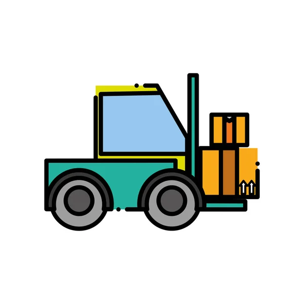 Transporte de carretilla elevadora de línea rayada con servicio de paquete de cajas — Vector de stock