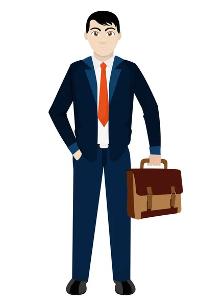 Homem com mala e elegante estilo de roupa — Vetor de Stock