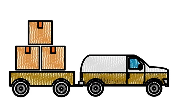 Cajas Camión Entrega Envío Logística Tema Diseño Aislado Ilustración Vectorial — Vector de stock