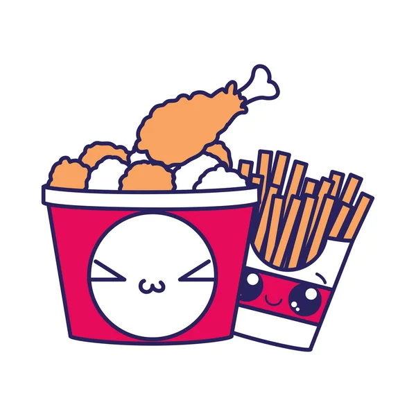 Kyckling Och Pommes Frites Snabbmat Urban Och Välsmakande Meny Tema — Stock vektor