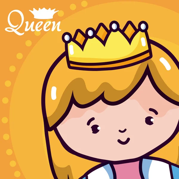 Hermosa Reina Con Dibujos Animados Corona Sobre Colorido Vector Fondo — Vector de stock