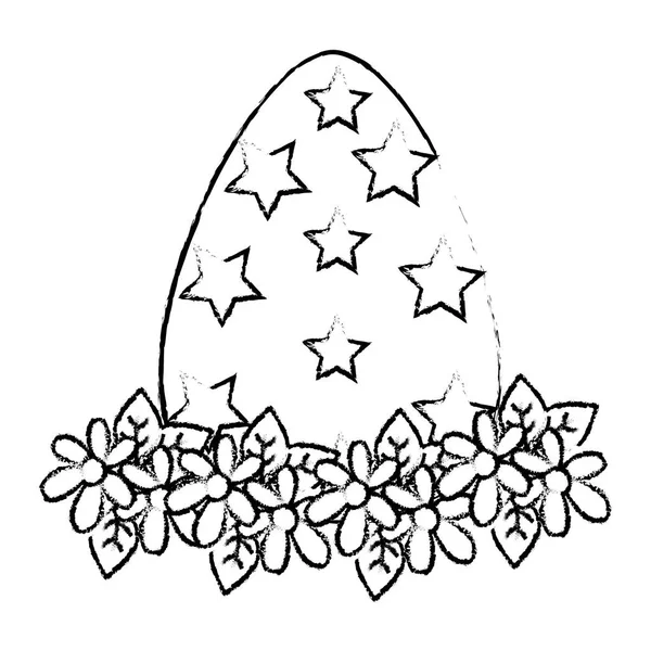 Pascua de huevo grunge con decoración de estrellas y flores — Vector de stock