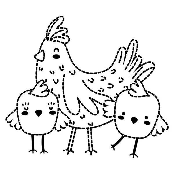Noktalı şekil tavuk civciv ile kuş hayvan çiftlik — Stok Vektör