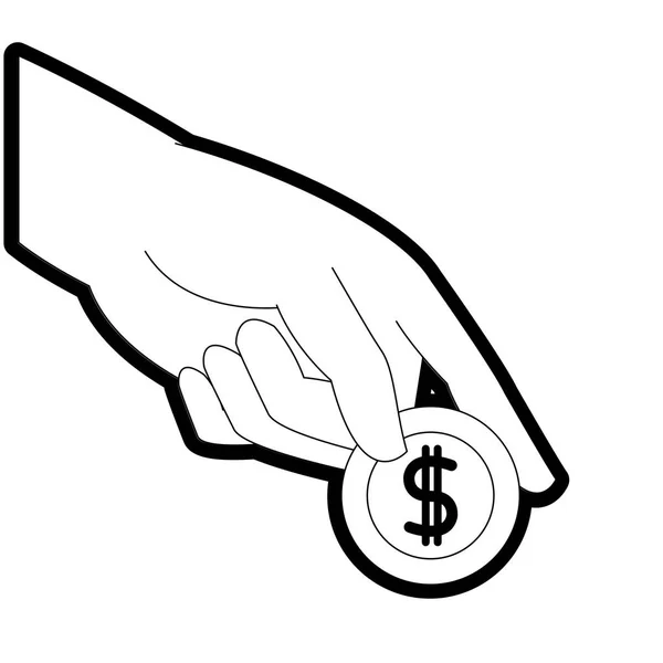 Mão de linha com moeda metálica dinheiro em dinheiro — Vetor de Stock