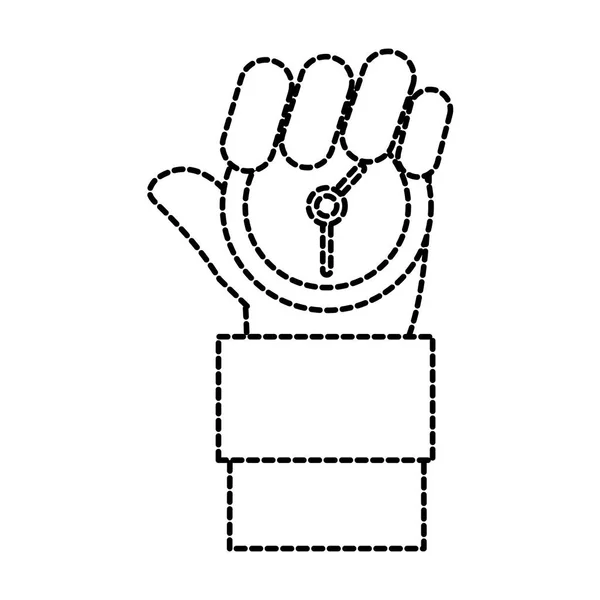 クロノメーターの時間オブジェクトに点線の形状の男の手 — ストックベクタ