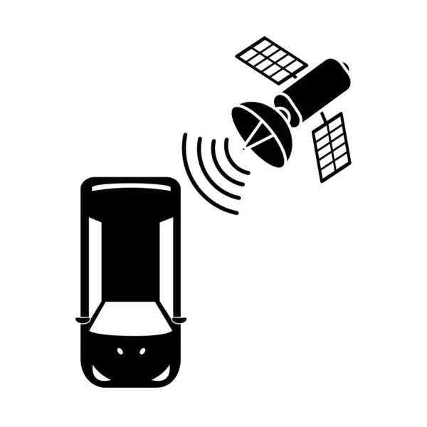 Silhouette Autotransport mit Satelliten-Wifi-Verbindung — Stockvektor