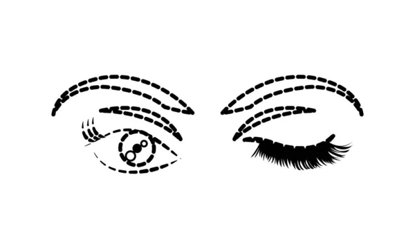 Gepunktete Form Frau stechenden Auge mit Augenbrauen und Wimpern — Stockvektor