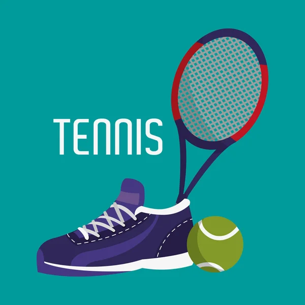 Racchetta da tennis con palla e oggetti sneaker — Vettoriale Stock