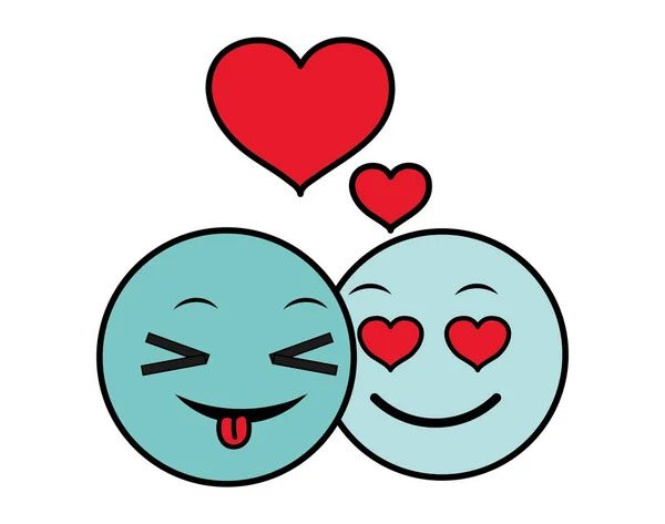 Linie Farbe paar emoji lustig und verliebt Ausdruck — Stockvektor