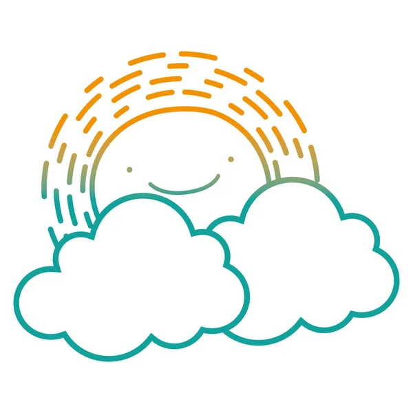 颜色线卡瓦伊快乐的太阳与云自然天气 — 图库矢量图片