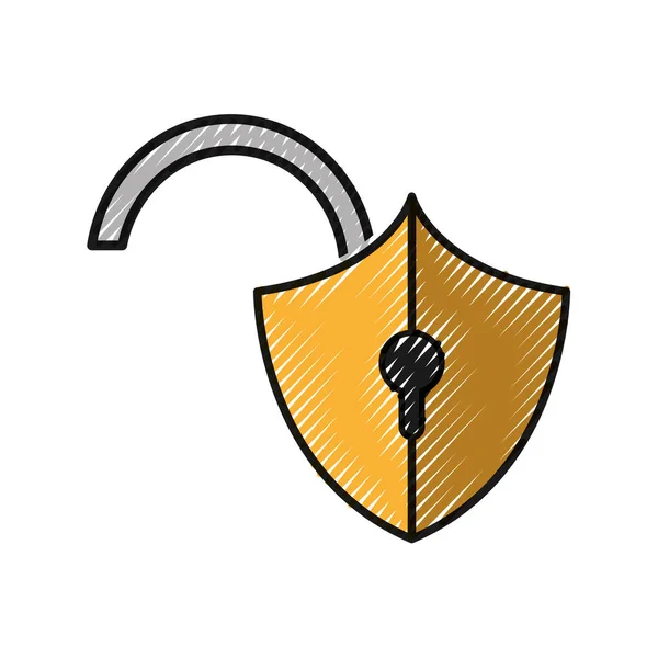 Grated open padlock shield security protection — Stock Vector