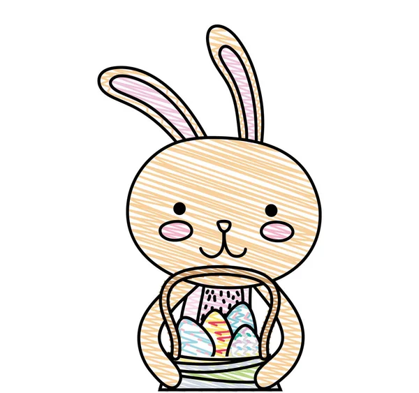 かごの中の卵とおろし幸せウサギ動物 — ストックベクタ