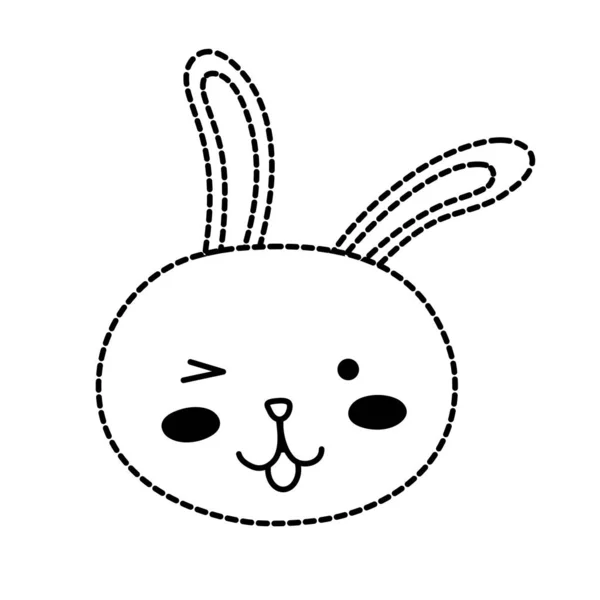 Forme pointillée drôle tête de lapin dessin animé animal — Image vectorielle