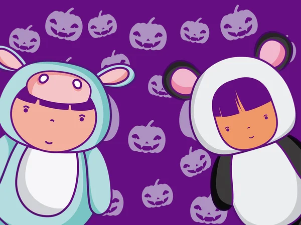 Halloween Děti Roztomilé Zvířecí Customes Vektorové Ilustrace Grafický Design — Stockový vektor