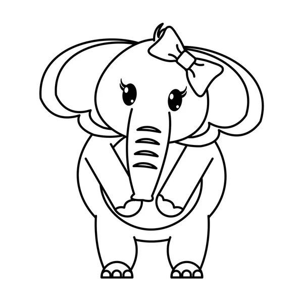 Line bedårande kvinnlig elefant djur med band rosett — Stock vektor