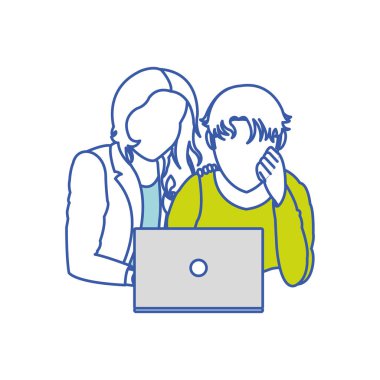 Erkek ve kız ile laptop tasarım