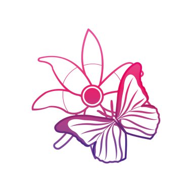 bozulmuş çizgili şirin çiçekler Tema yaprakları ve kelebek