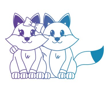 Mavi çizgili birlikte çift sevimli hayvan tilki