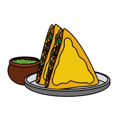 Quesadilla Meksika yemeği ve geleneksel yemekleri Tema izole tasarım vektör çizim