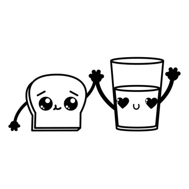 Ekmek ve unlu gıda mutfak ve salonu Tema izole tasarım vektör çizim süt