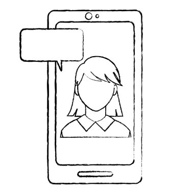 Grunge kullanıcı kadın smartphone ile sohbet kabarcık içinde meçhul