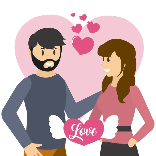 Paret Älskar Tecknat Med Hjärtan Över Hjärtat Bakgrund Vektor Illustration — Stock vektor