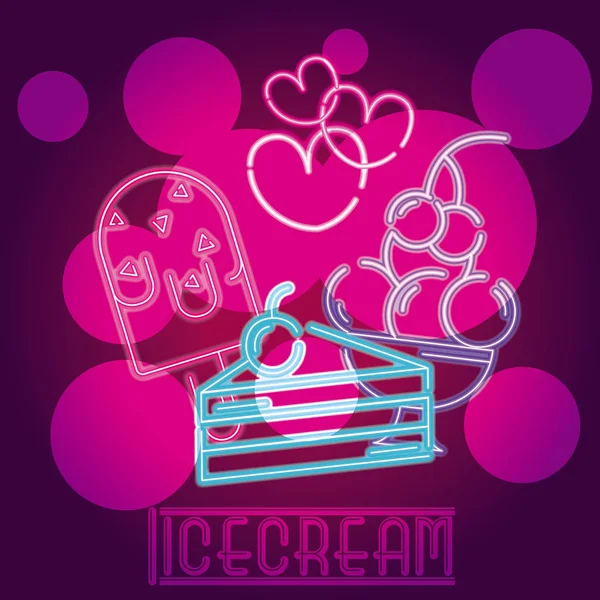 Ice Cream Neon Light Sign Advertising Vector Illustration Graphic Design — Stock Vector