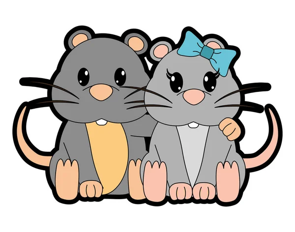 Couleur souris couple mignon animal ensemble — Image vectorielle