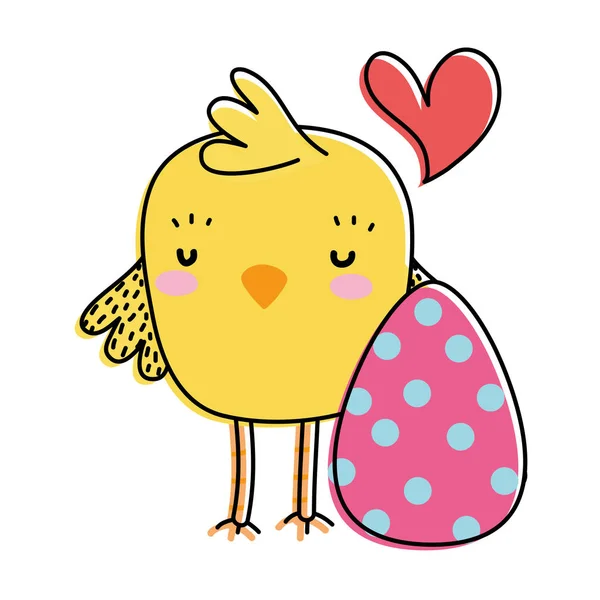 Lijn kleur chick met ei decoratie paasvakantie — Stockvector