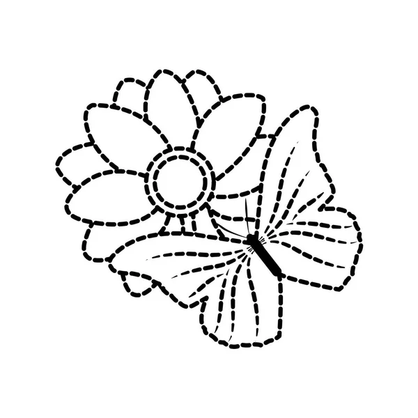 Прекрасные цветы с лепестками дизайна и бабочкой — стоковый вектор