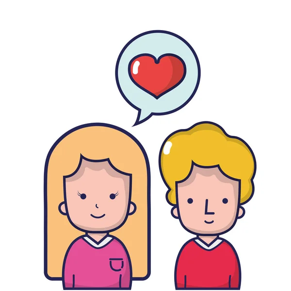 Pareja junto con el corazón dentro de la burbuja de chat — Vector de stock