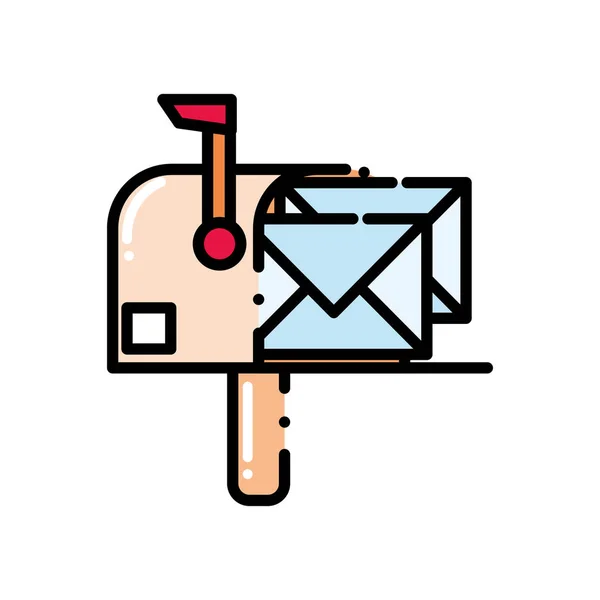 Cassetta postale tratteggiata della corrispondenza della linea con il messaggio della lettera postale — Vettoriale Stock