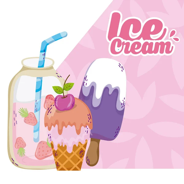 Delicioso Helado Jugo Mason Jar Vector Ilustración Diseño Gráfico — Archivo Imágenes Vectoriales