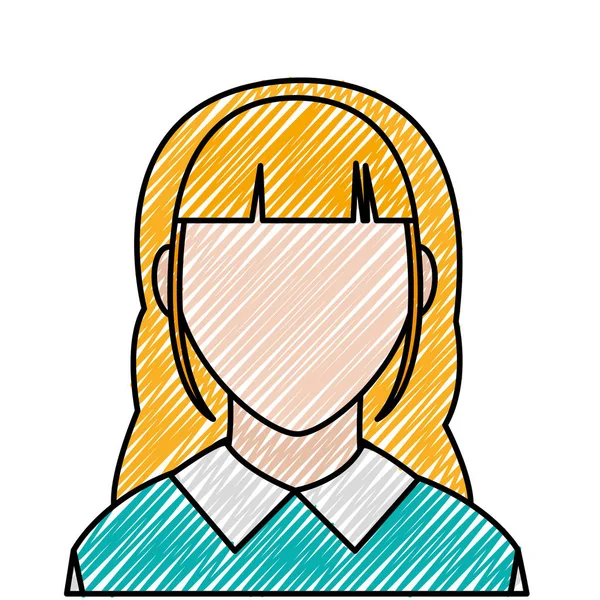 Mulher avatar doodle com rosto padrão e blusa — Vetor de Stock
