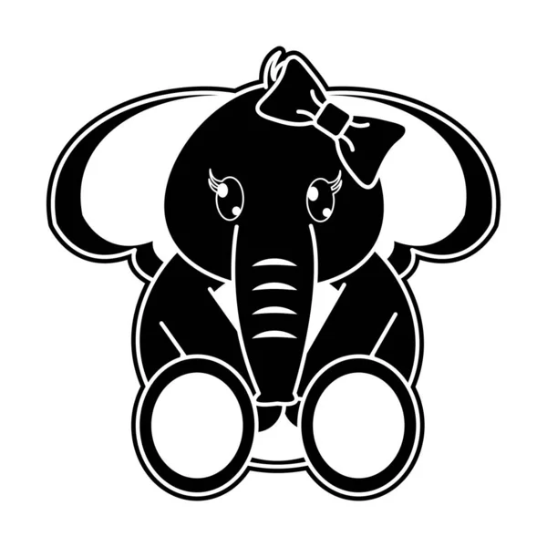 Silhouette femelle éléphant mignon animal avec ruban arc — Image vectorielle